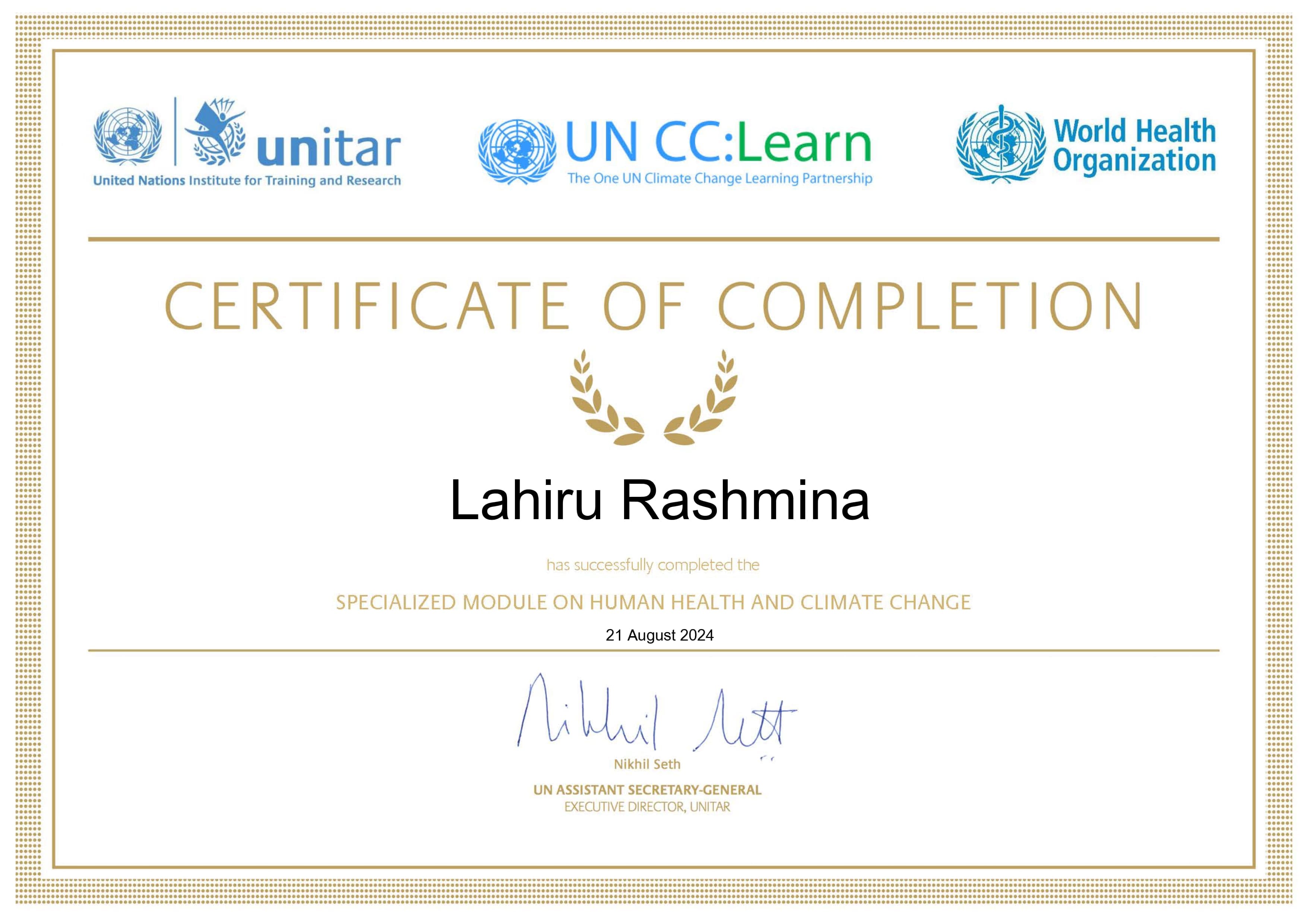 Human Health & Climate Change Certificate